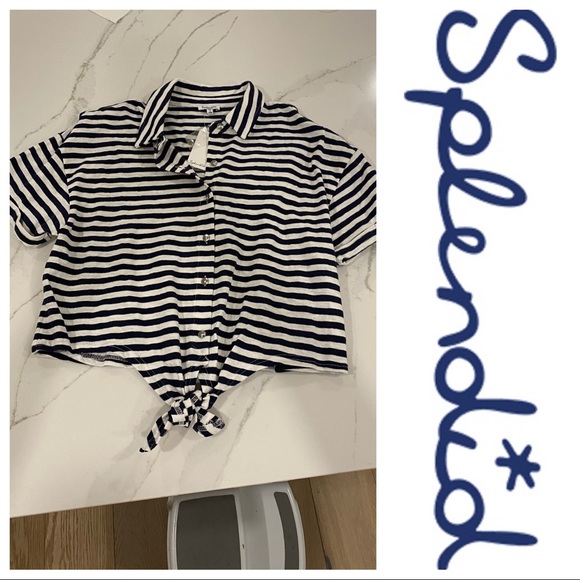 COPY - Splendid Navy and White Stripe Top - Picture 2 of 10